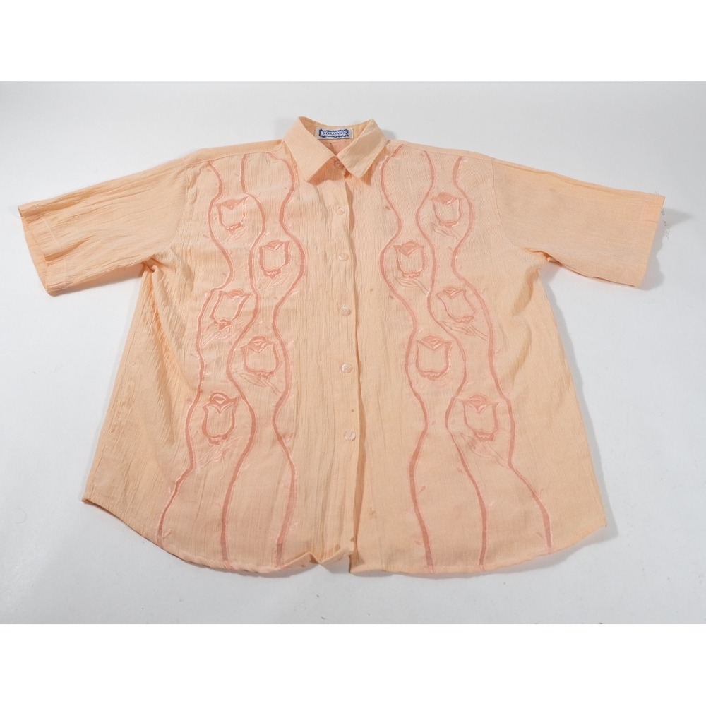 Kokonut Button Up Shirt Womens L Peach Vintage 90s Embroidered Floral SS